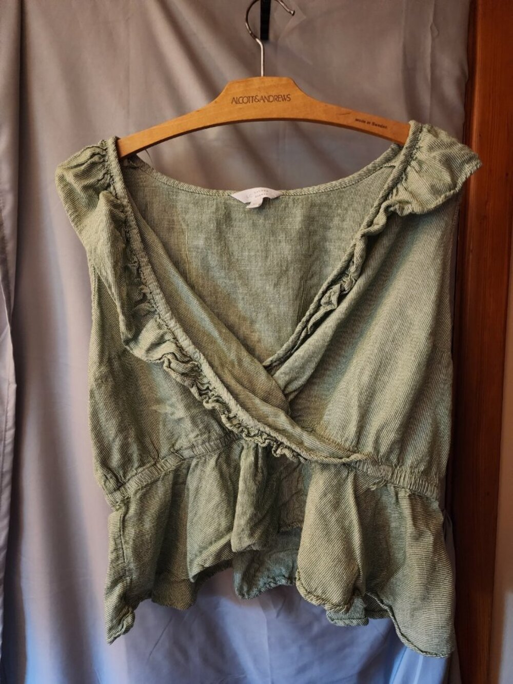 Lauren Conrad LC XL Sage Green Ruffle Wrap Peplum Sleeveless Top
